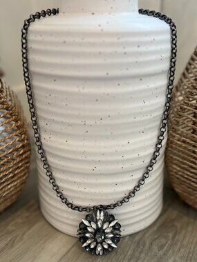 Natasha gunmetal and rhinestone pendant necklace